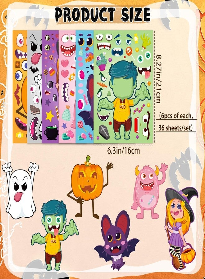 kockuu 36 Sheets Halloween Pumpkin Craft Stickers Party Favors Make a Face Stickers Zombie Witch Vampire Ghost Bat Self Adhesive DIY Stickers for Halloween Kids Toddlers Classroom Treats Party Game Stickers - Image 3